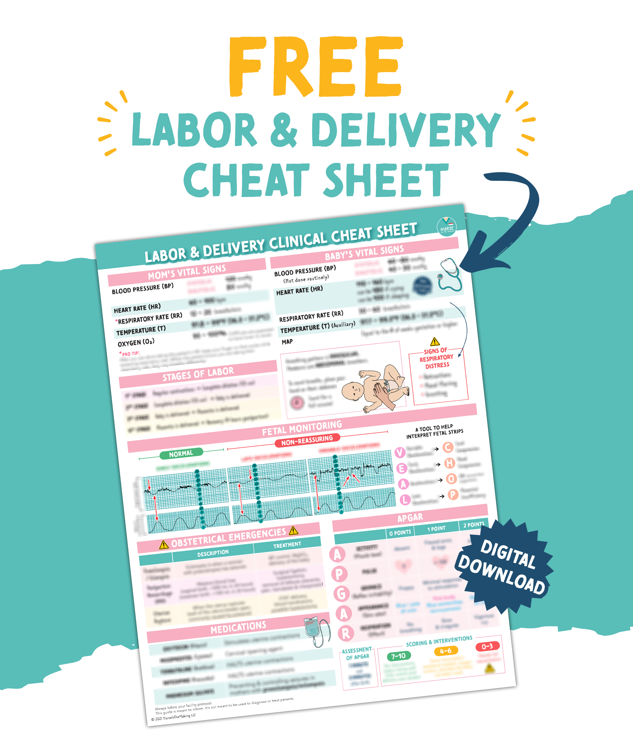 Free labor and delivery cheat sheet (NurseInTheMaking)