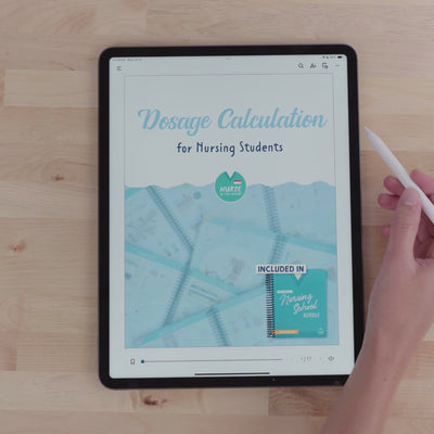 A video of a hand using an apple pencil to go through several sections of the Nurse In The Making Dosage Calculation bundle on an iPad.