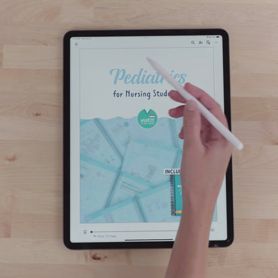 A video of a hand using an apple pencil to go through several sections of the Nurse In The Making Pediatrics bundle on an ipad.